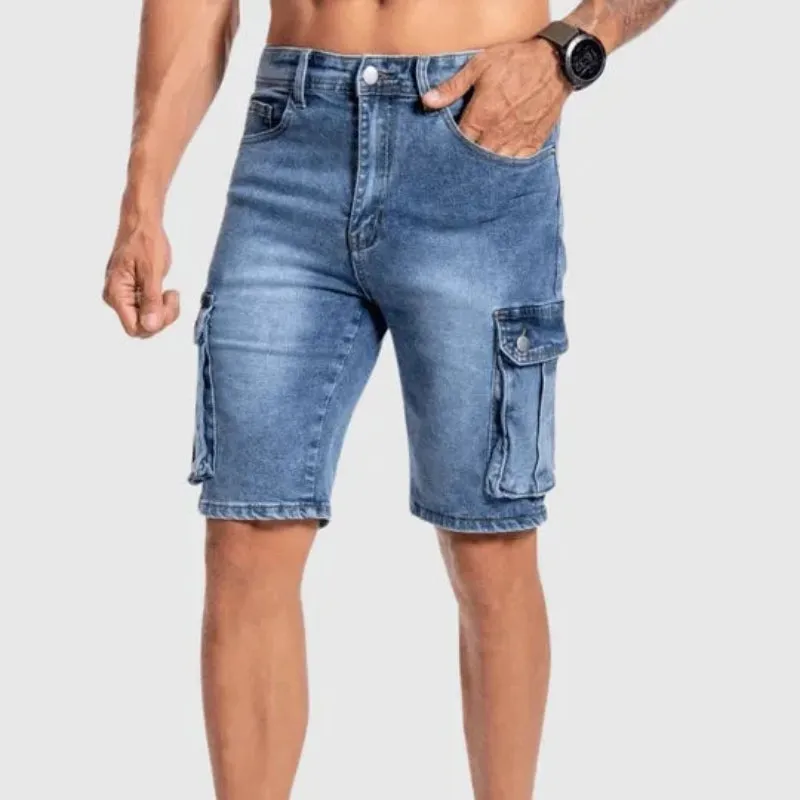 Ryder | Men's Mid-Length Denim Cargo Shorts - Sturdy Design with Multiple Pockets - Casual Fit