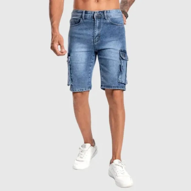 Ryder | Men's Mid-Length Denim Cargo Shorts - Sturdy Design with Multiple Pockets - Casual Fit