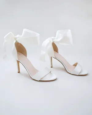 Satin High Heel Wedding Sandals with Wrapped Ankle Tie