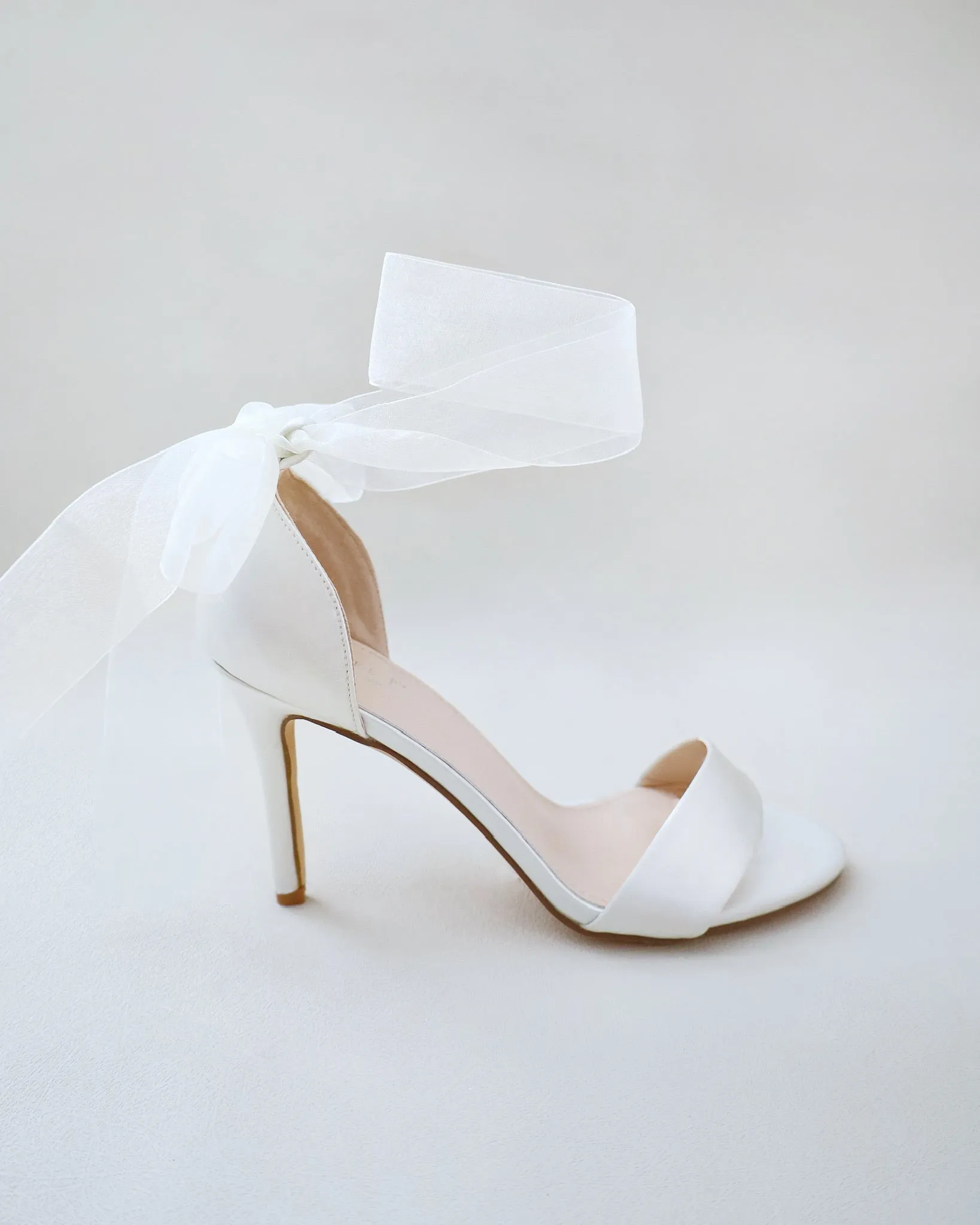 Satin High Heel Wedding Sandals with Wrapped Ankle Tie
