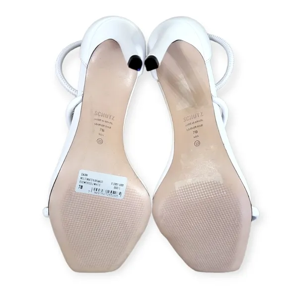 Schutz Gaiah Leather Heeled Sandals White 7