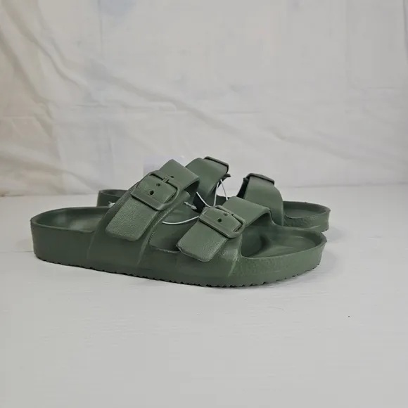 Shade &amp; Shore Men's Sandals Casual  Foam Slip On Green Buckle Strap Size 7