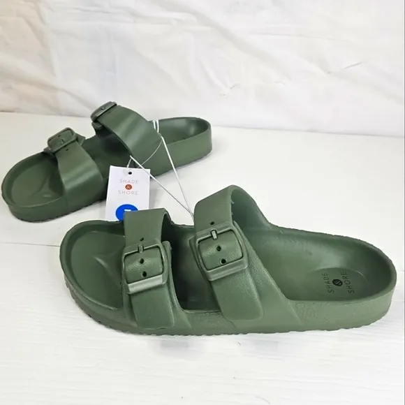 Shade &amp; Shore Men's Sandals Casual  Foam Slip On Green Buckle Strap Size 7