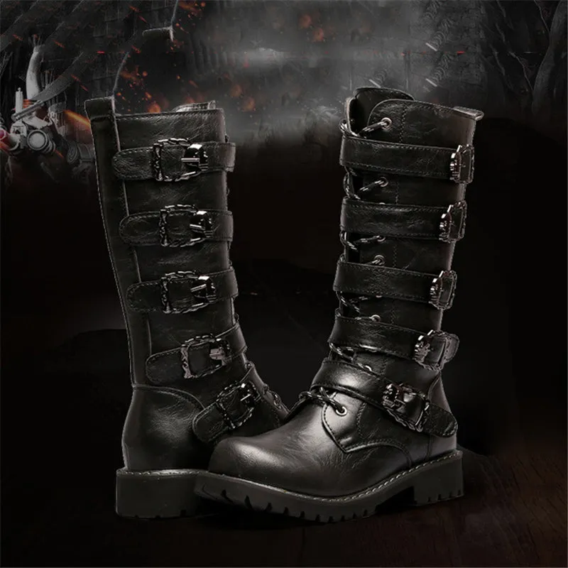 Side Buckle Fastening Low Block Heel Calf-Length Soft Footbed Leather Boots