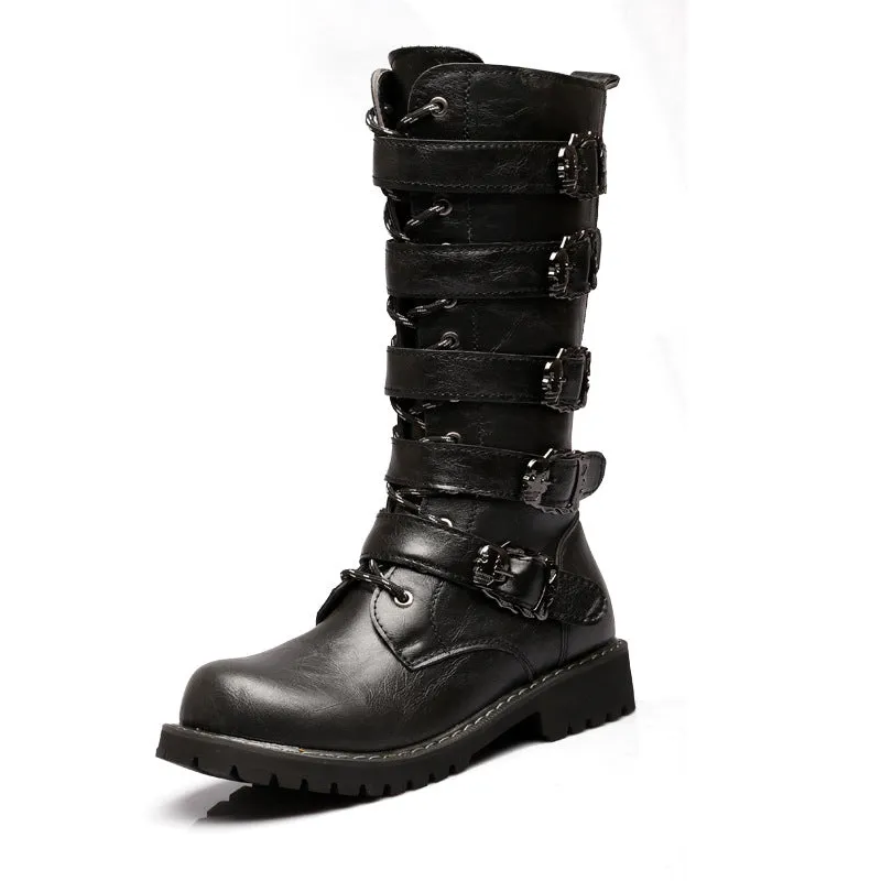 Side Buckle Fastening Low Block Heel Calf-Length Soft Footbed Leather Boots