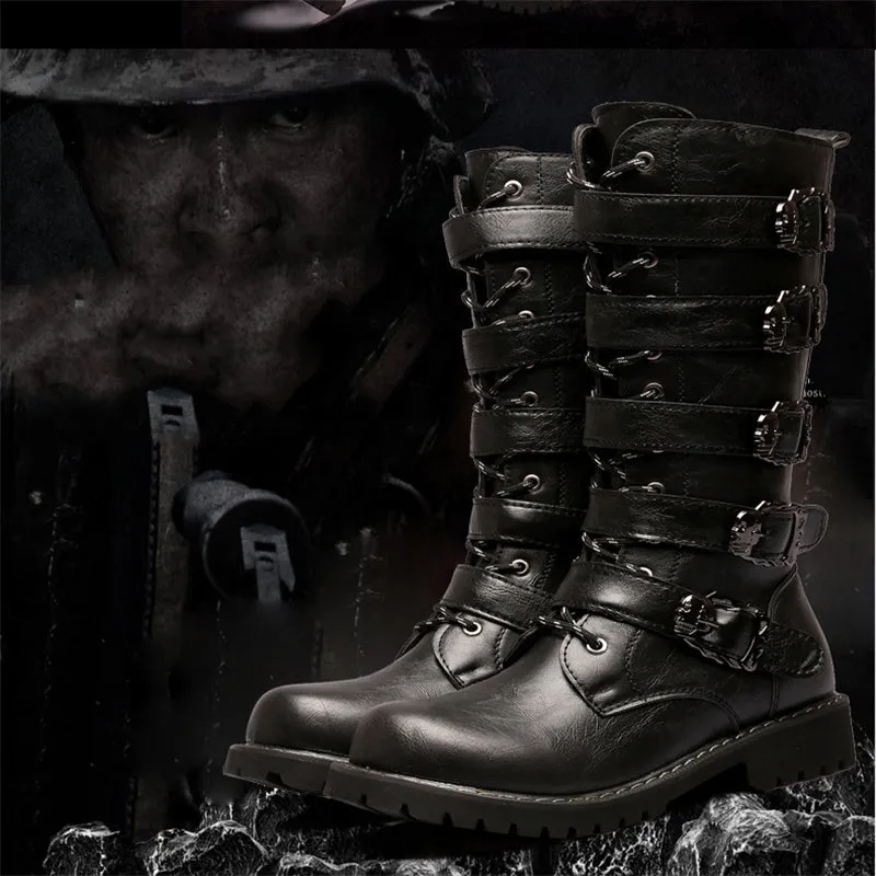 Side Buckle Fastening Low Block Heel Calf-Length Soft Footbed Leather Boots