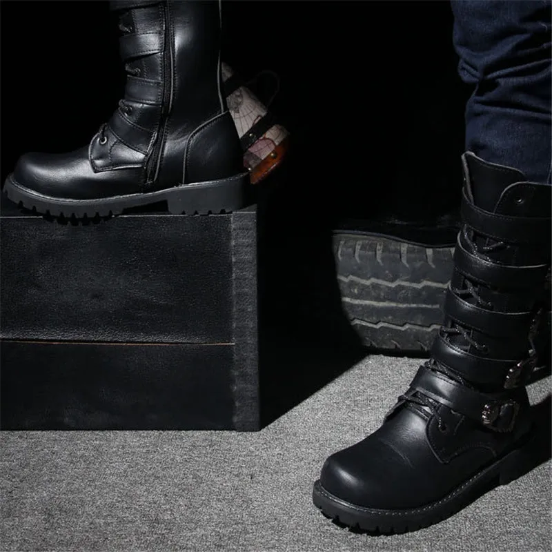 Side Buckle Fastening Low Block Heel Calf-Length Soft Footbed Leather Boots