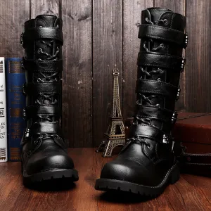 Side Buckle Fastening Low Block Heel Calf-Length Soft Footbed Leather Boots