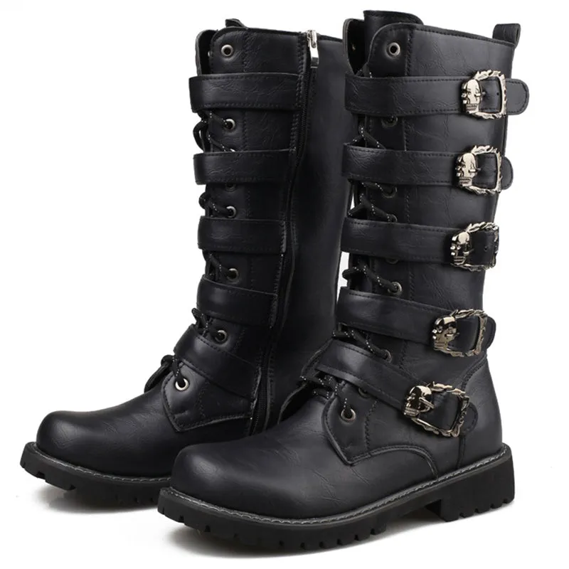Side Buckle Fastening Low Block Heel Calf-Length Soft Footbed Leather Boots