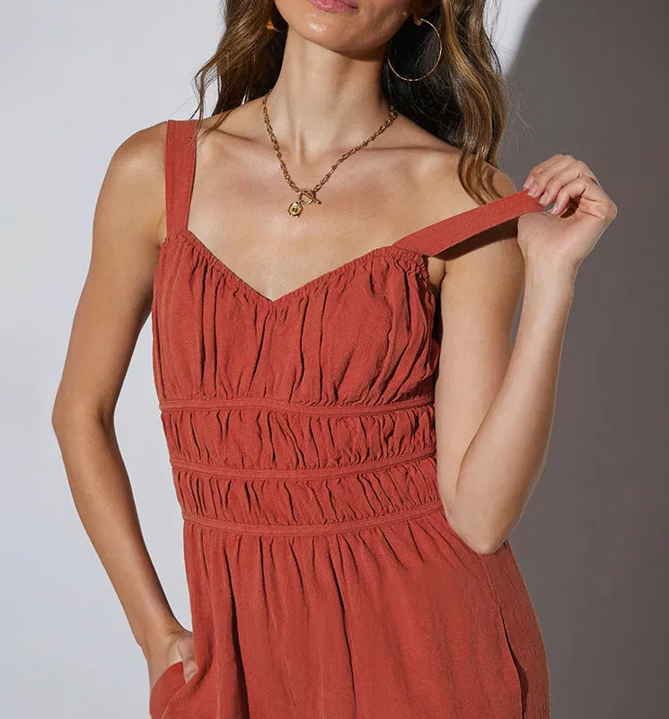 Smocked Wide Leg Jumpsuit | Sleeveless V-Neck Romper