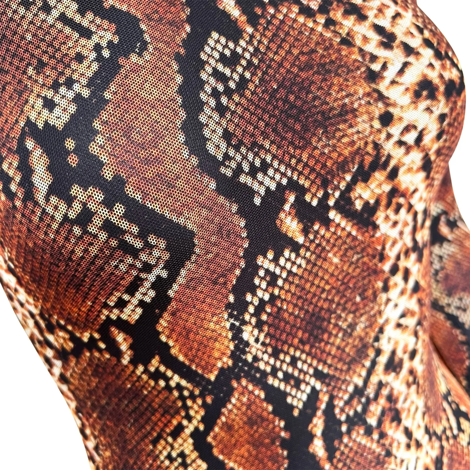 Snake-Print Mesh Bodysuit in Brown