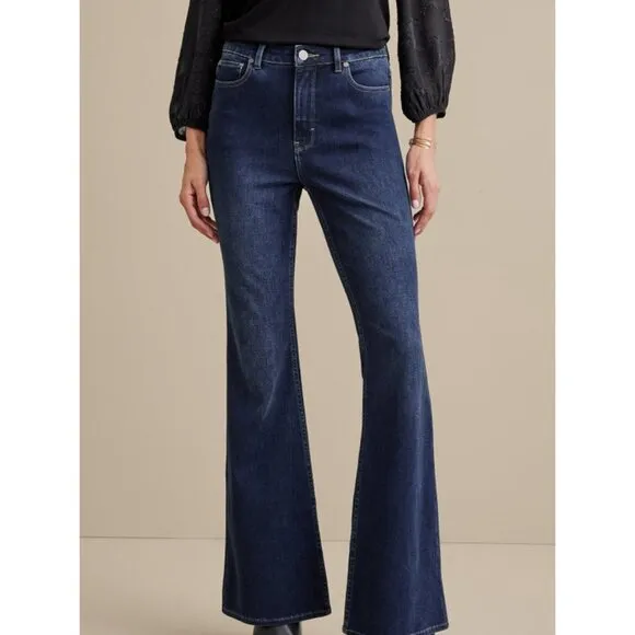 Soft Surroundings Flare Jeans Dark Blue Denim