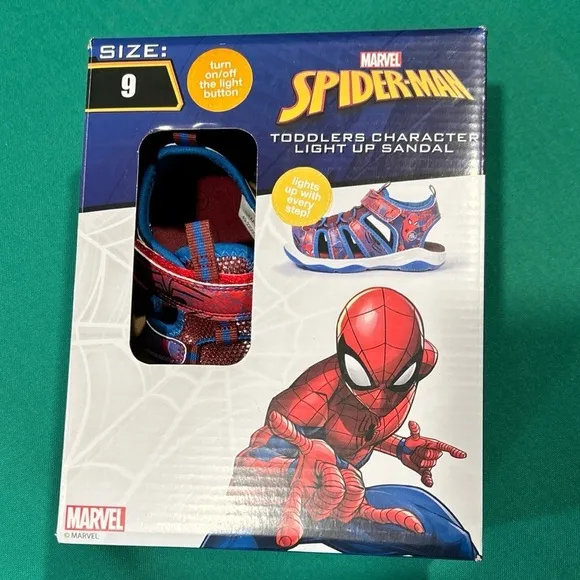 Spiderman Light Up Velcro Sneaker Sandals Toddler 9 new in box summer marvel.  K