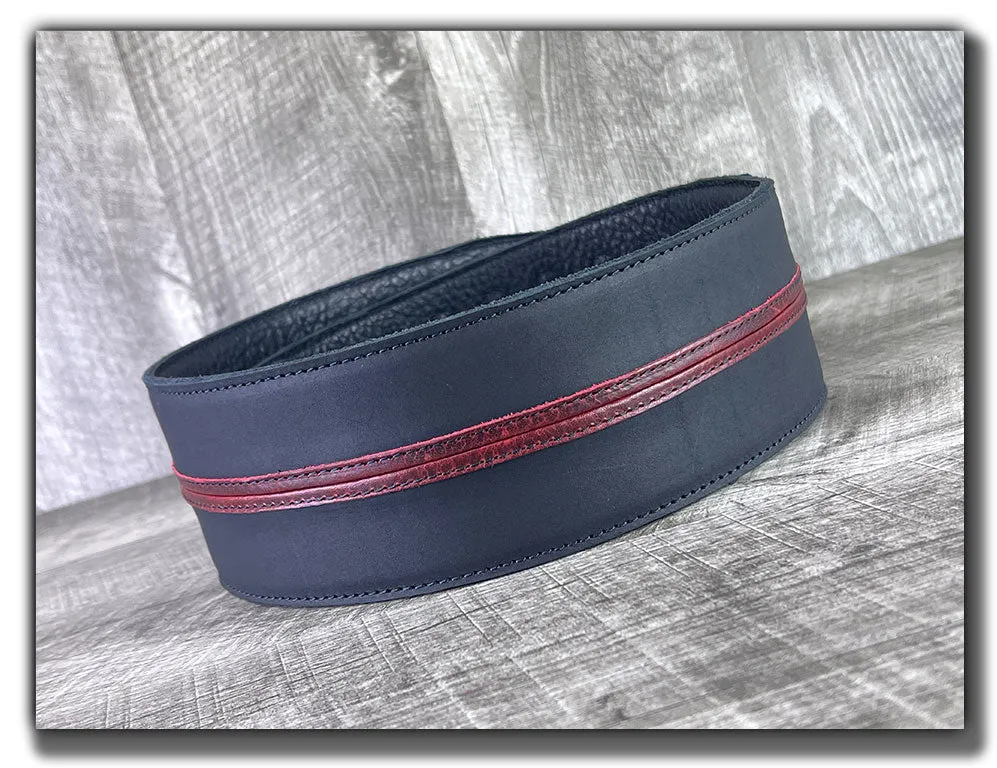 Straight Up - Carbon Black with Red Stripe Leather Guitar Strap