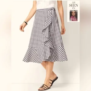 Talbots Black and White Gingham Ruffle Tie-Front Midi Skirt Woman's 4