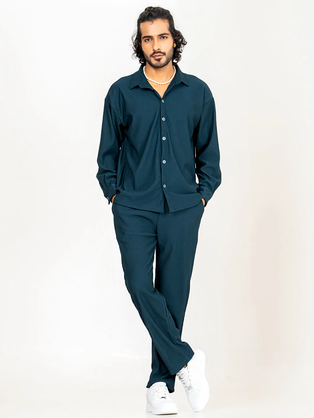 Teal Bluish Shirt & Pants Co-ord Set