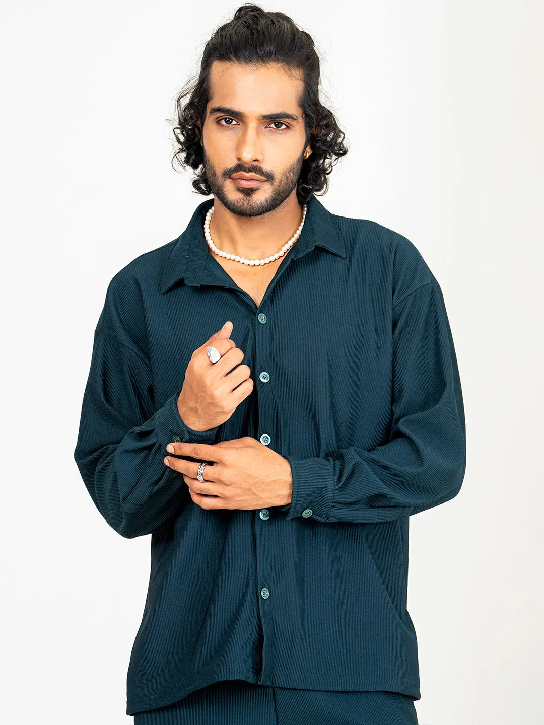 Teal Bluish Shirt & Pants Co-ord Set