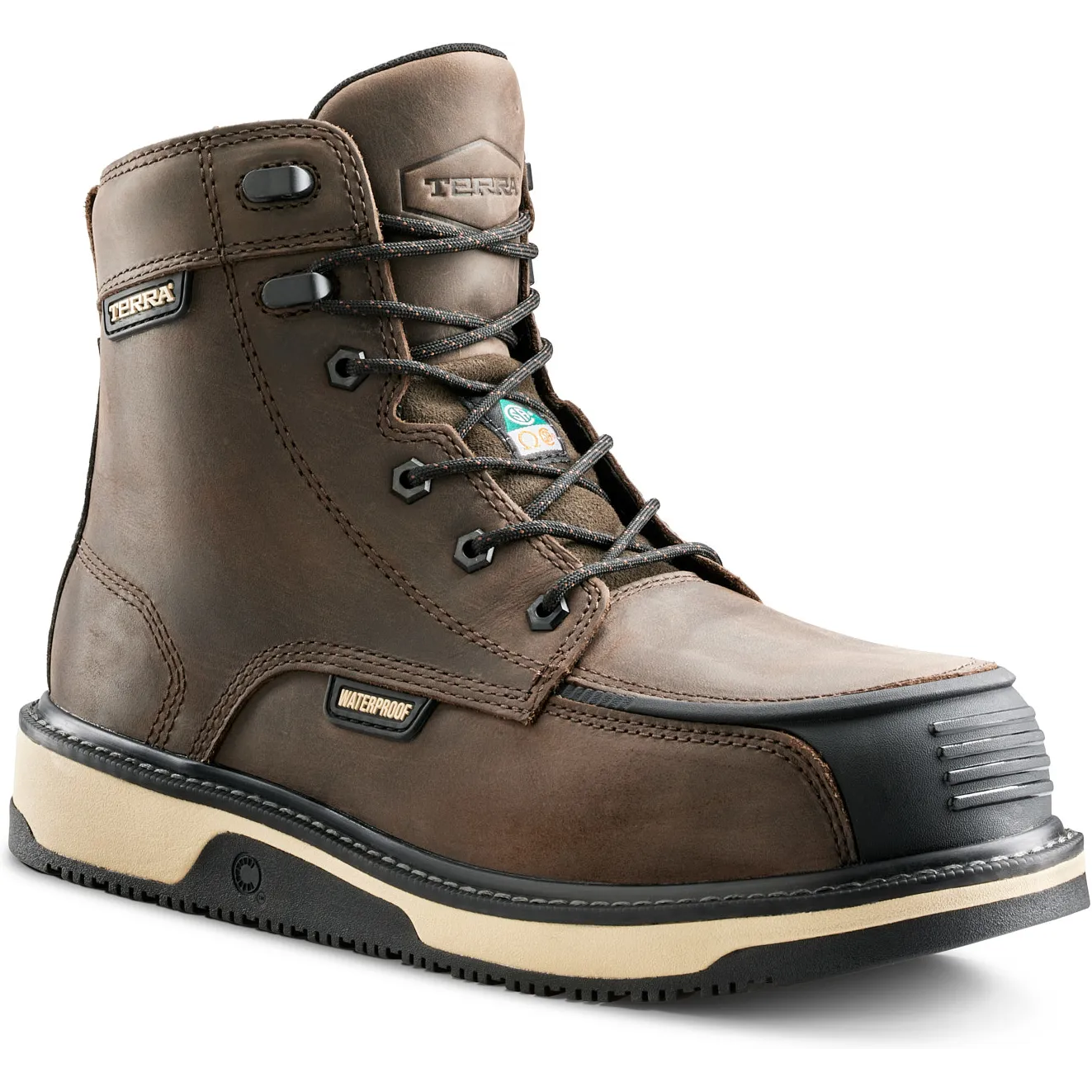 Terra Men's Ironstone 6" Comp Toe WP Safety Work Boot- Brown- 839GDB