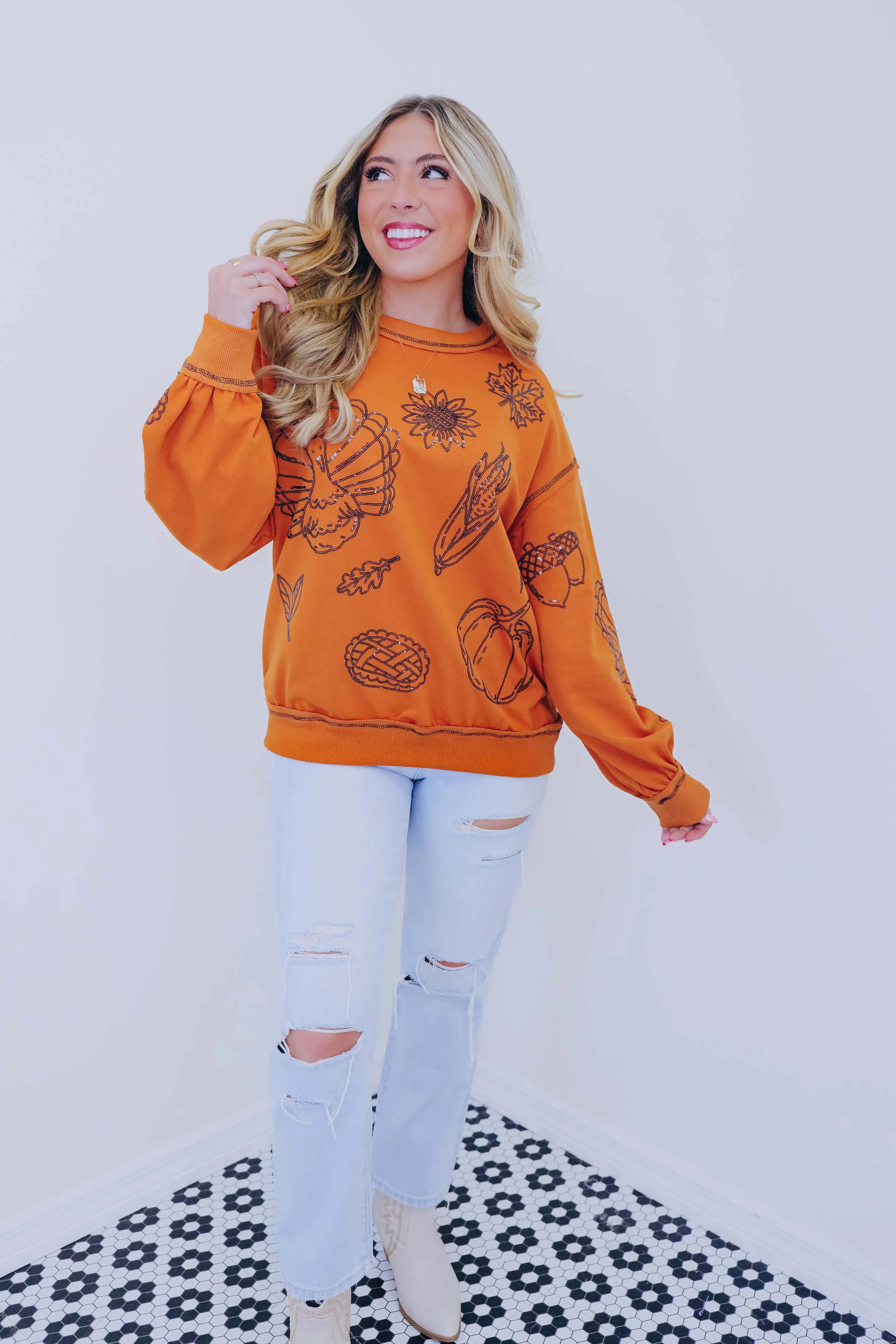 ***Thankful For Sparkles Sequin Sweatshirt- 2 Colors SAMPLE