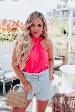 Twisted Classic Halter Neck Top- Pink