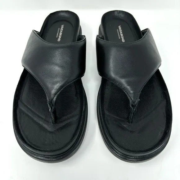 Vagabond Erin Thong Sandals Black Leather Size 11 Minimalist