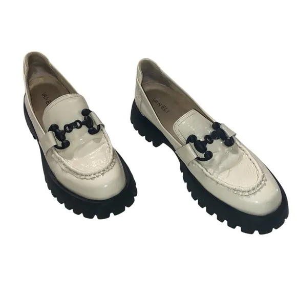 VANELi Zeva Platform Lug Sole Leather Loafers Women White sz 10N
