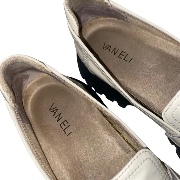 VANELi Zeva Platform Lug Sole Leather Loafers Women White sz 10N