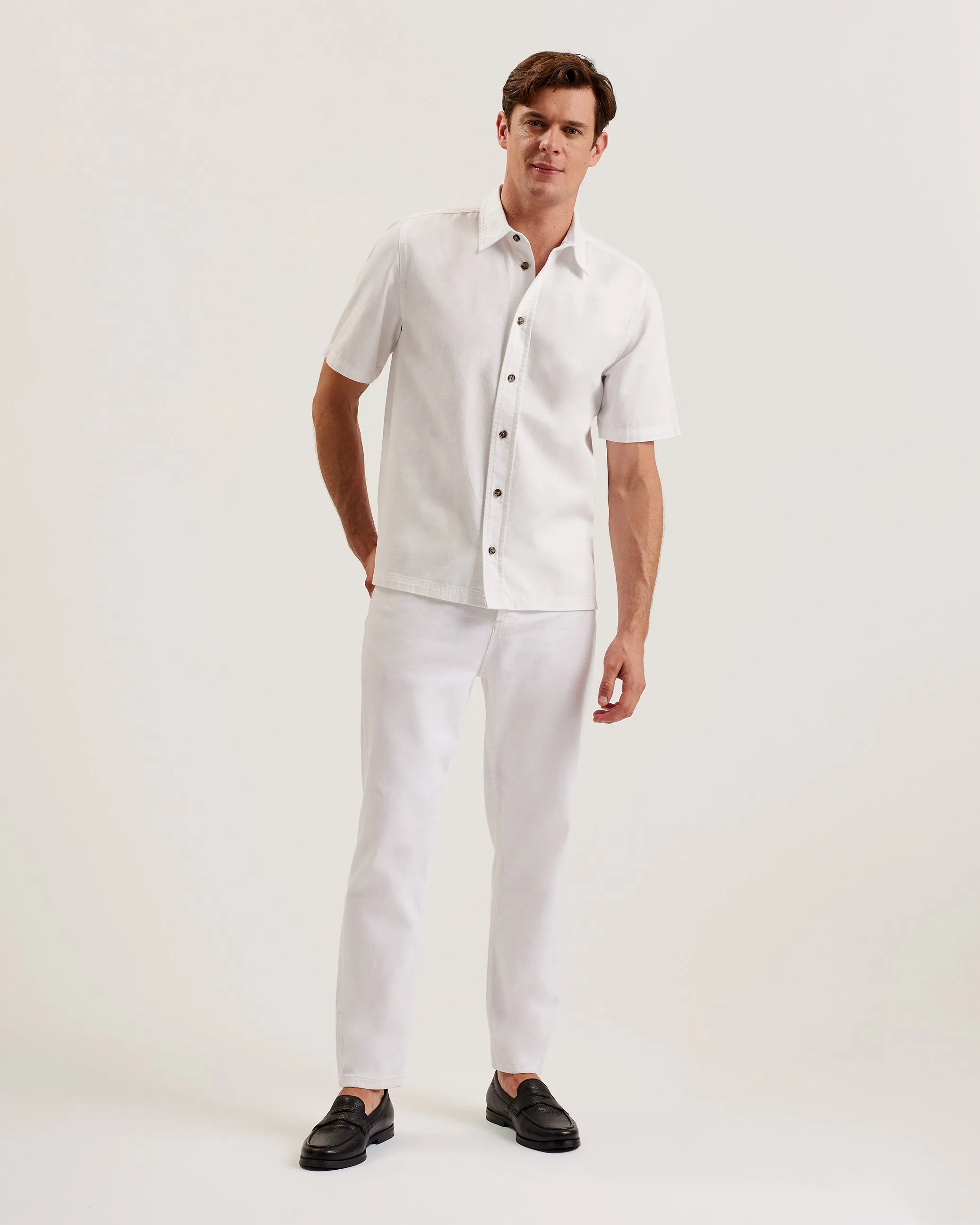 Veyles Short Sleeve Oversized Denim Shirt White