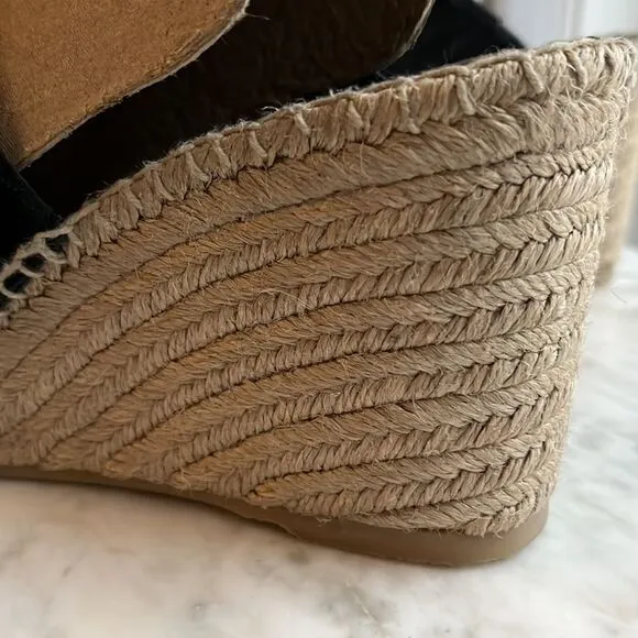 VINCE Black Jute Wrapped Asymmetrical Garlin Wedge Slip On Sandals, 8.5, NWOB