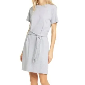 Vince Tie Waist Cotton T-shirt Dress Gray Size XS