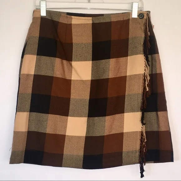 Vintage Plaid Wrap Skirt Fringe 10P Y2K