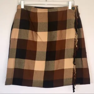 Vintage Plaid Wrap Skirt Fringe 10P Y2K