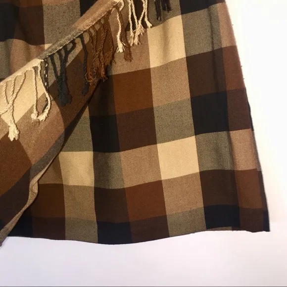 Vintage Plaid Wrap Skirt Fringe 10P Y2K
