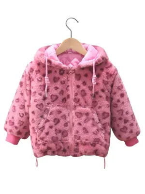 Warm Pink Leopard Hooded Fleece Coat
