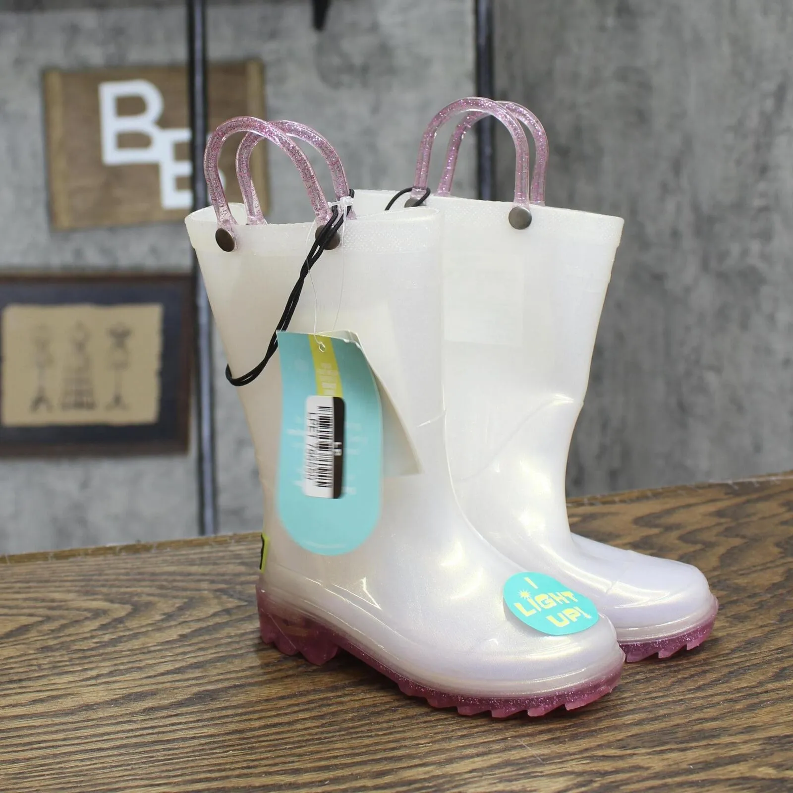 Western Chief Toddler Girls Viola Light-Up Glitter Rain Boots White / Purple 7T