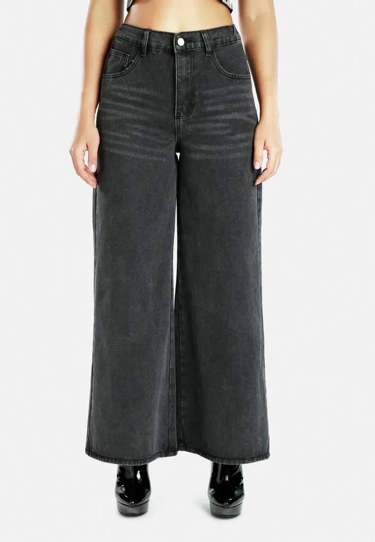 Wide Legged Solid Denim Pants By Ruw