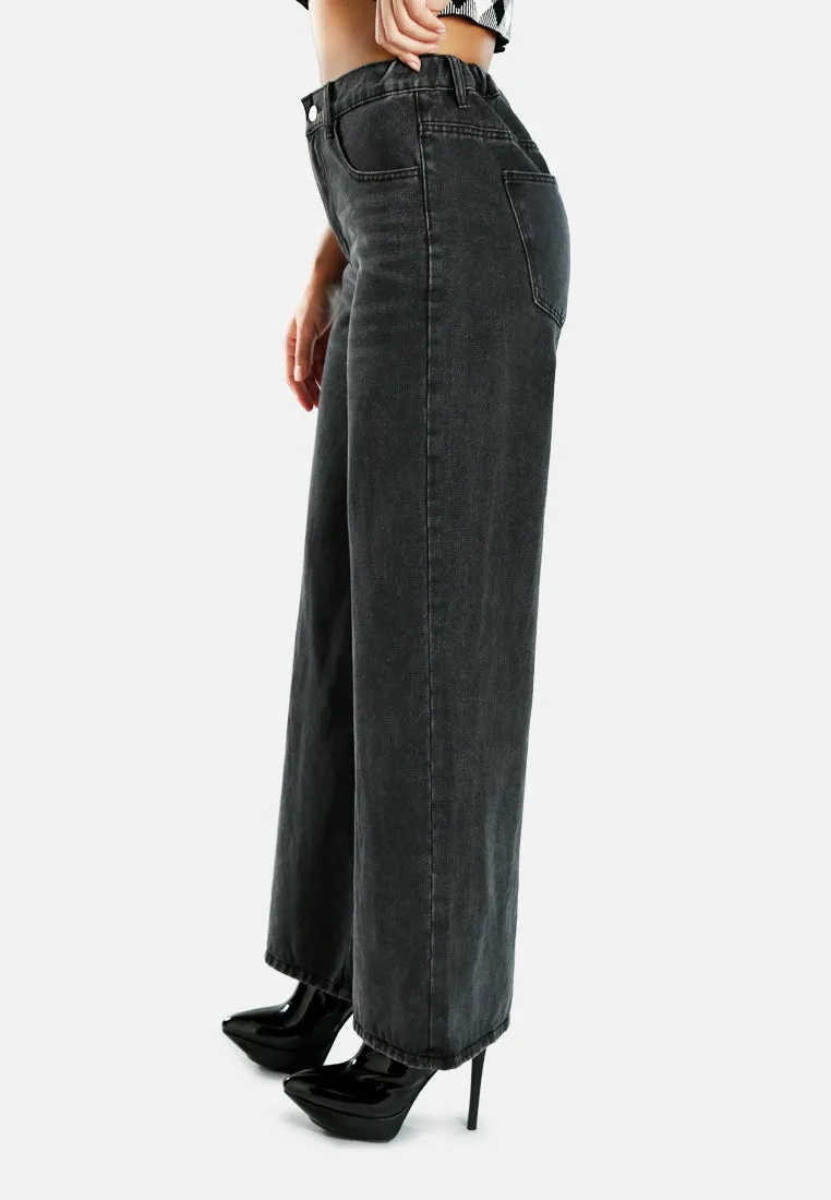 Wide Legged Solid Denim Pants By Ruw
