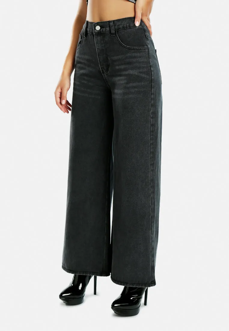Wide Legged Solid Denim Pants By Ruw