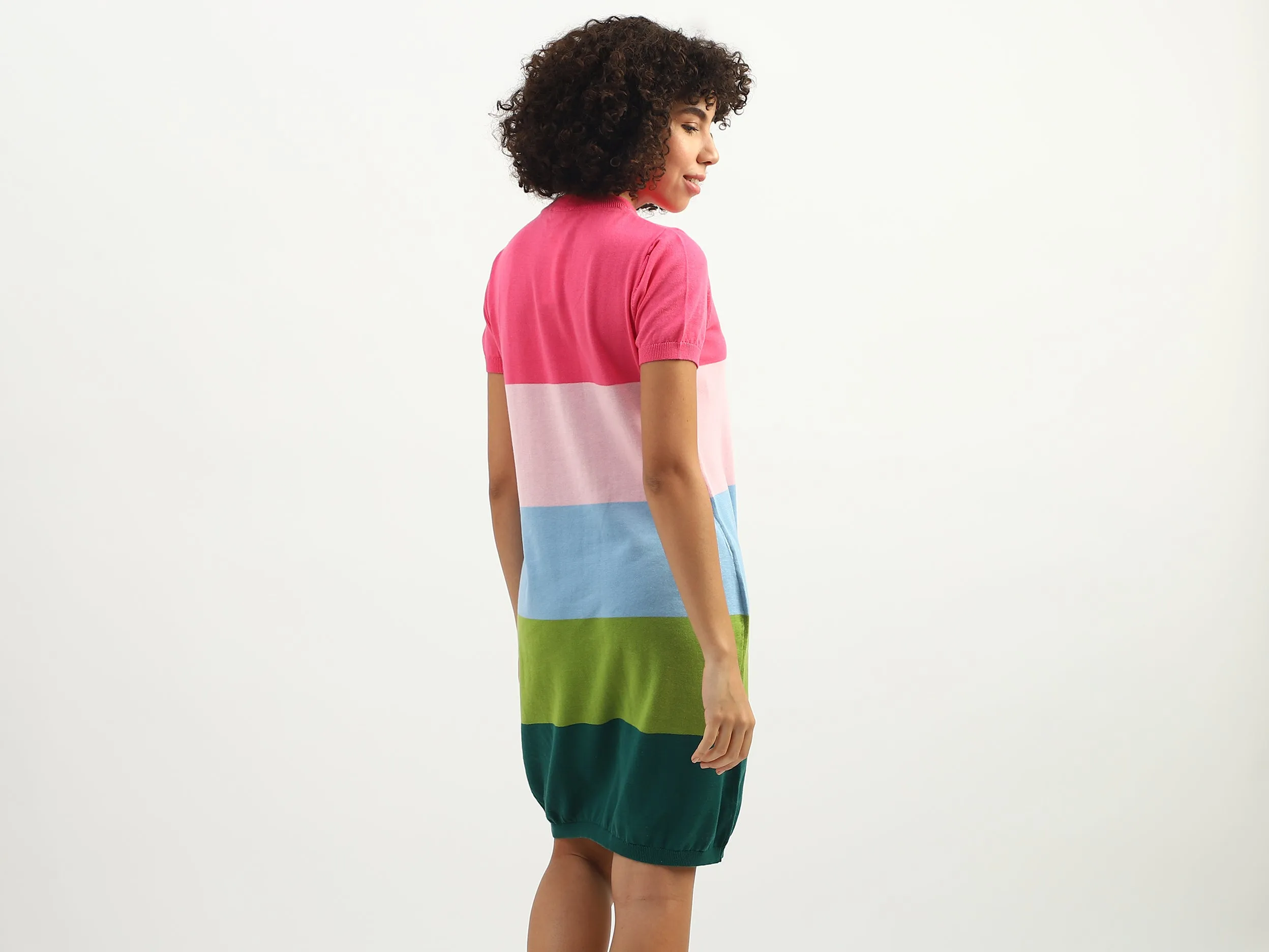 Women Colorblock Round Neck Dress