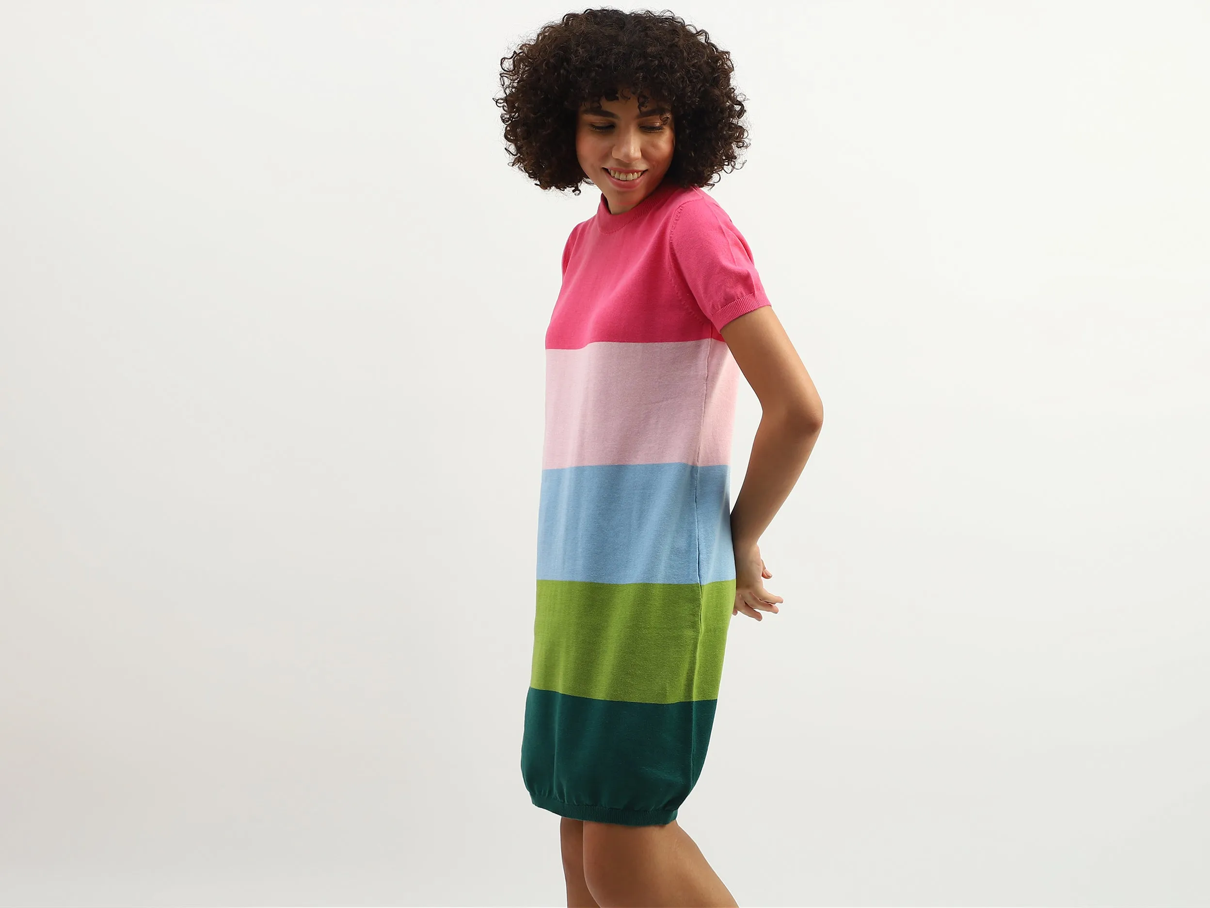 Women Colorblock Round Neck Dress