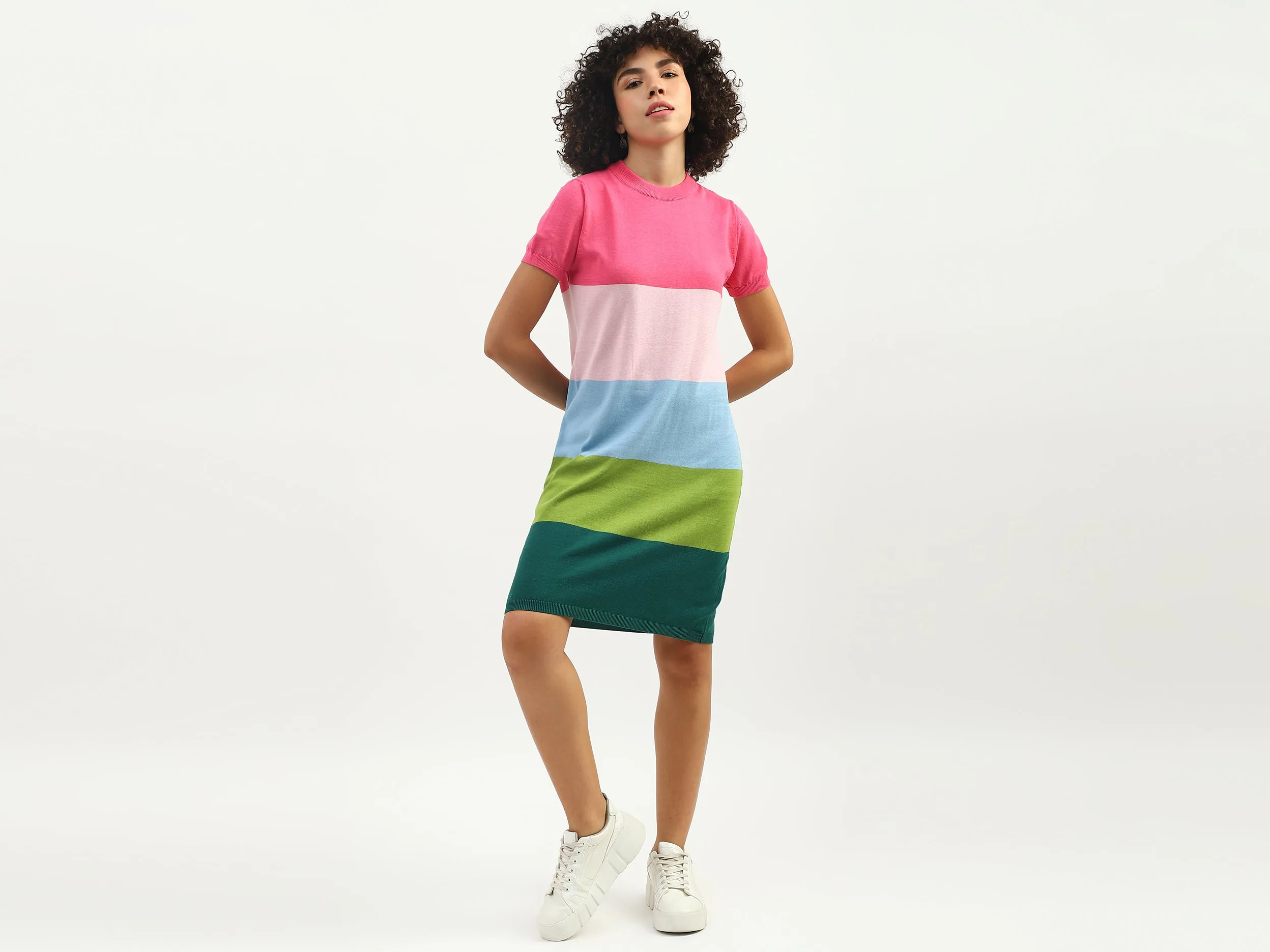Women Colorblock Round Neck Dress