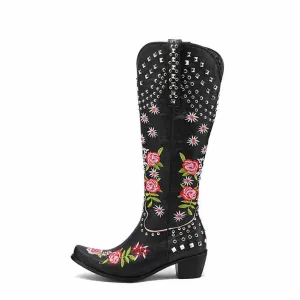 Women Floral Fantasy Cowgirl Embroidery Boots