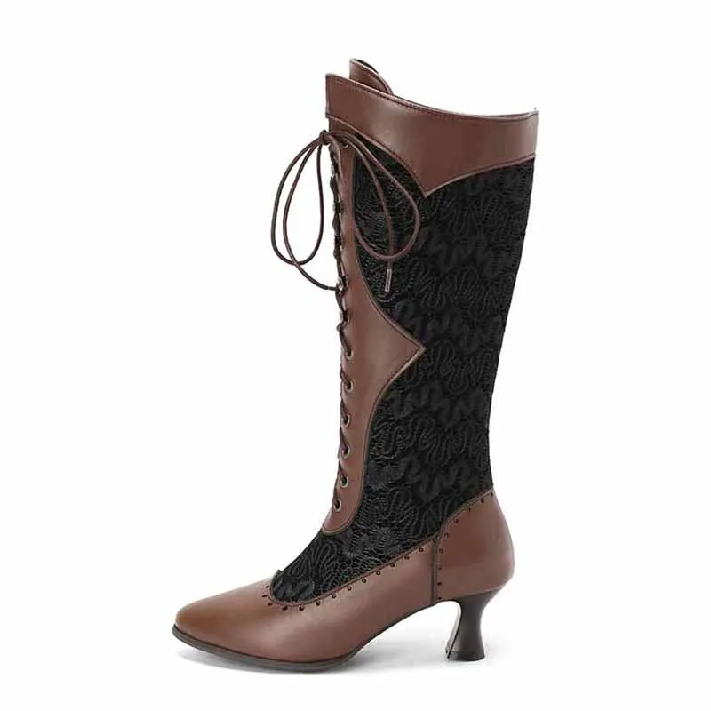 Women's Bridal Lace Boots Stacked Low Heeled Wedding Boots