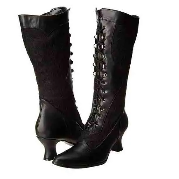 Women's Bridal Lace Boots Stacked Low Heeled Wedding Boots