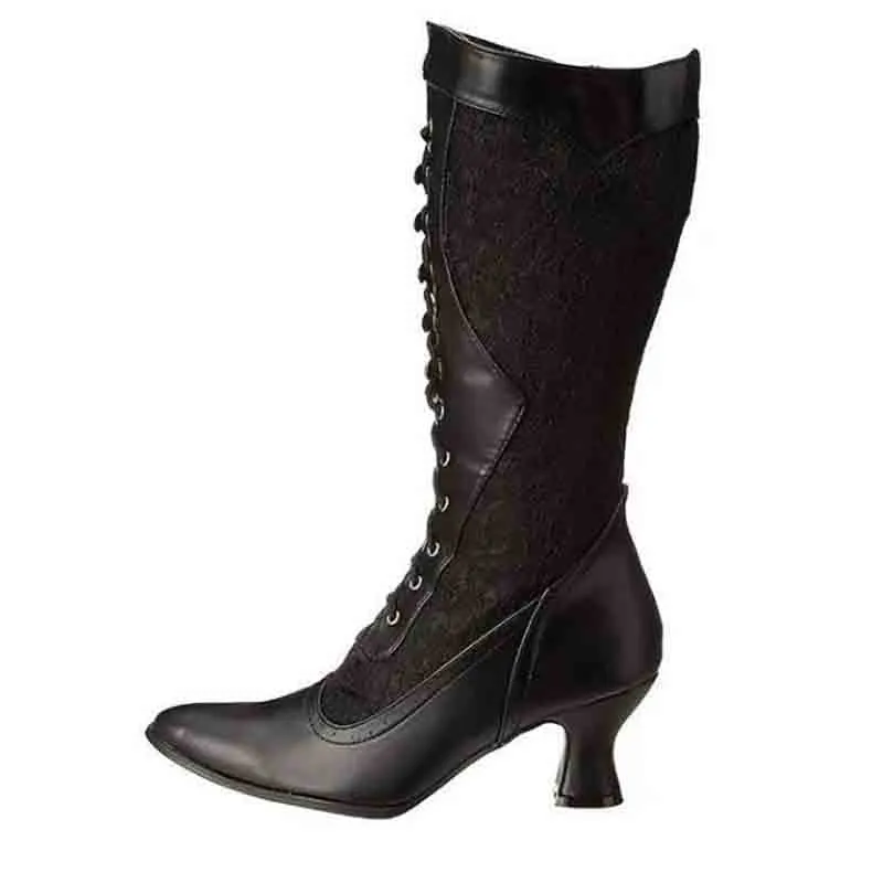 Women's Bridal Lace Boots Stacked Low Heeled Wedding Boots
