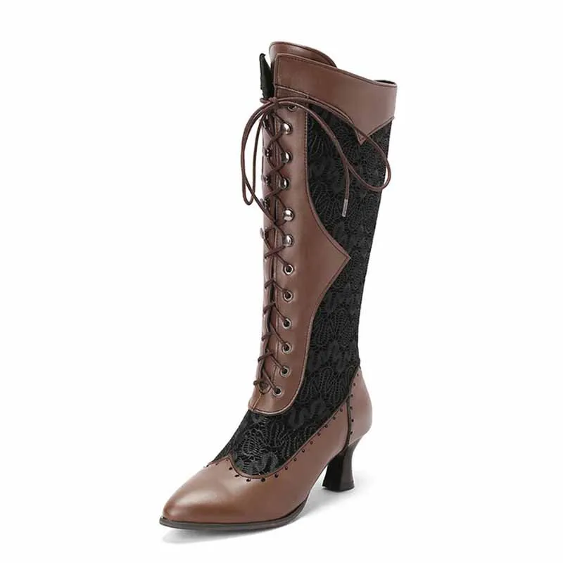 Women's Bridal Lace Boots Stacked Low Heeled Wedding Boots