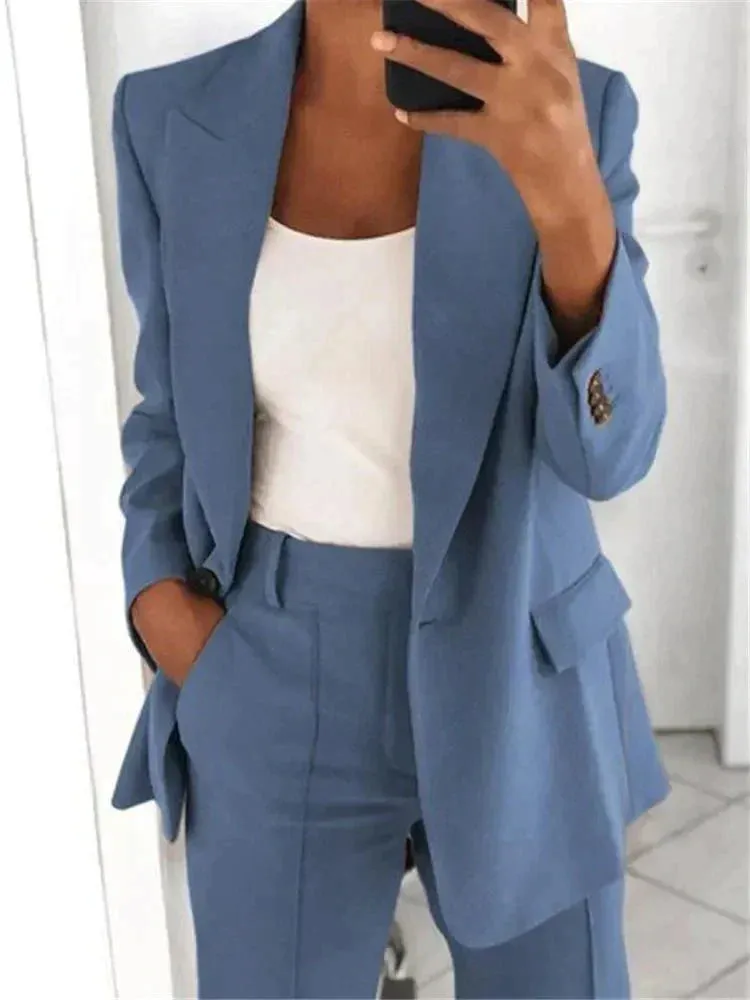 Women’s Tailored Two-Piece Set – Blazer & Trousers – Relaxed Fit – Workwear Essential