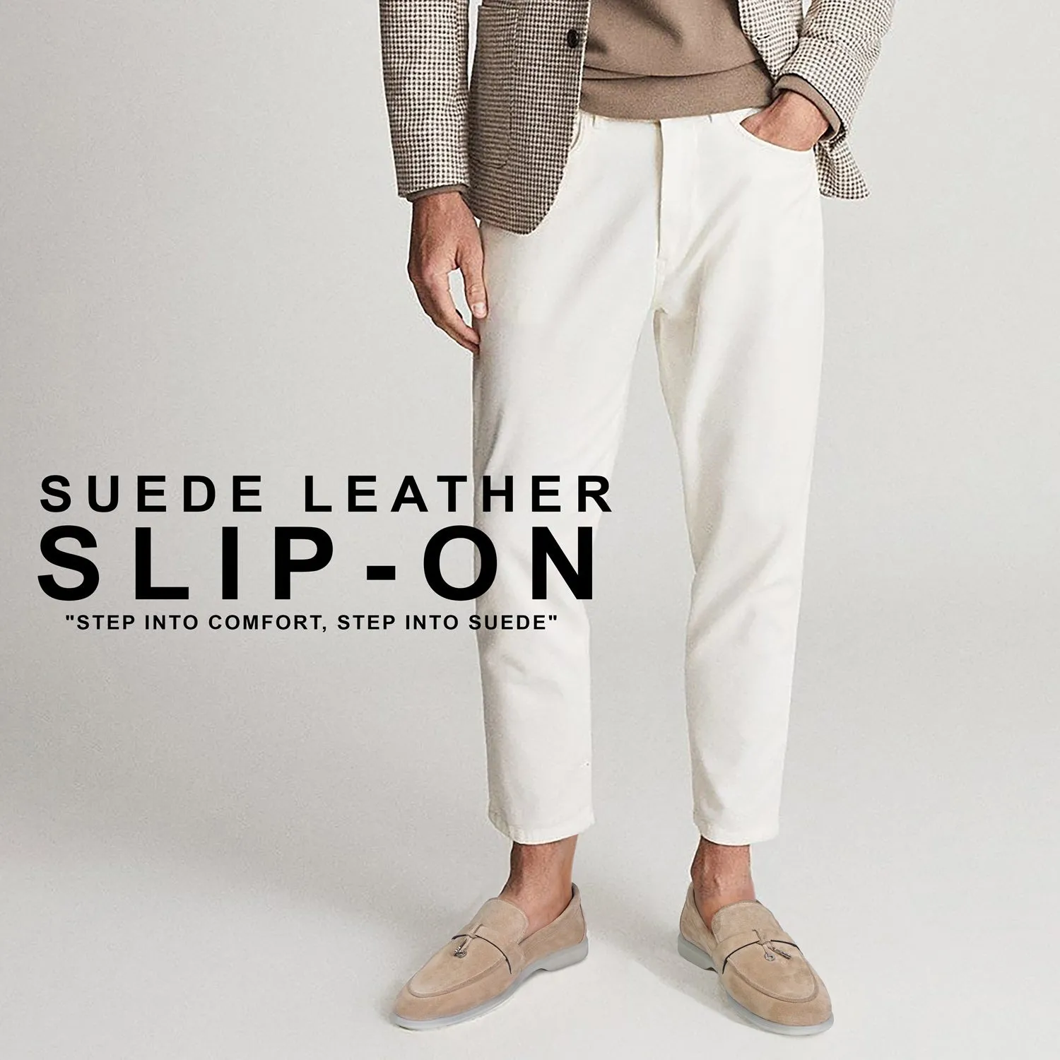Yacht Loafer in Beige suede Leather with Rubberized sole