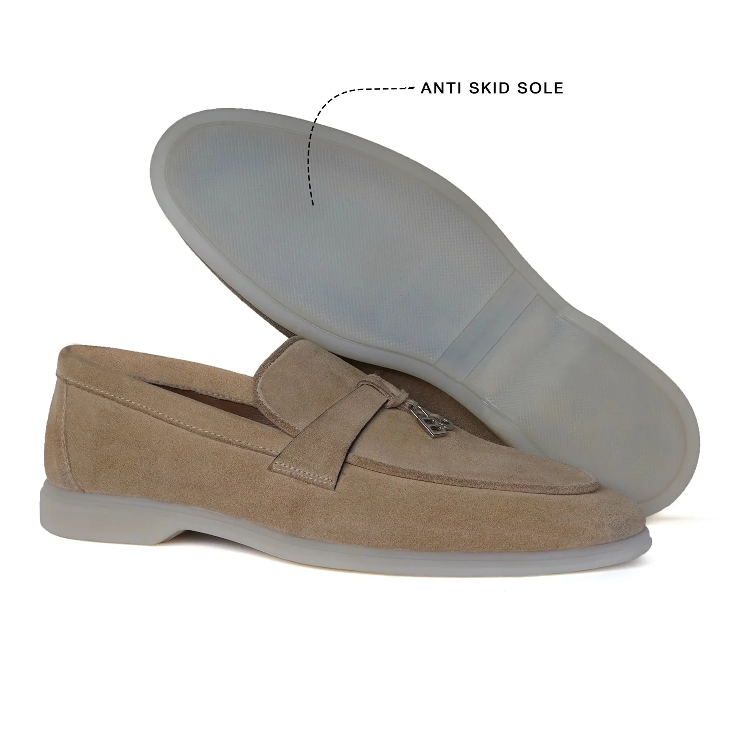 Yacht Loafer in Beige suede Leather with Rubberized sole