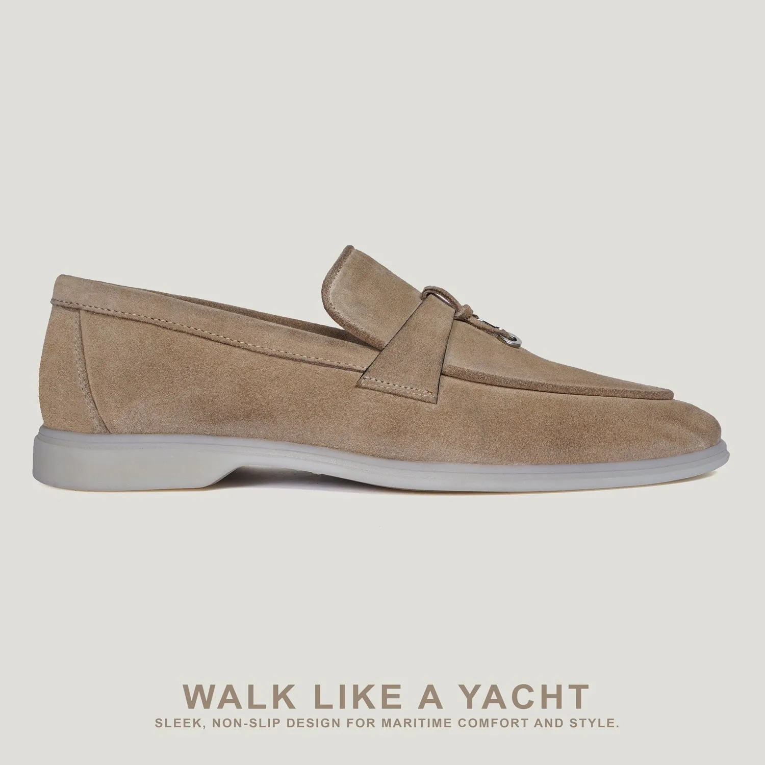 Yacht Loafer in Beige suede Leather with Rubberized sole